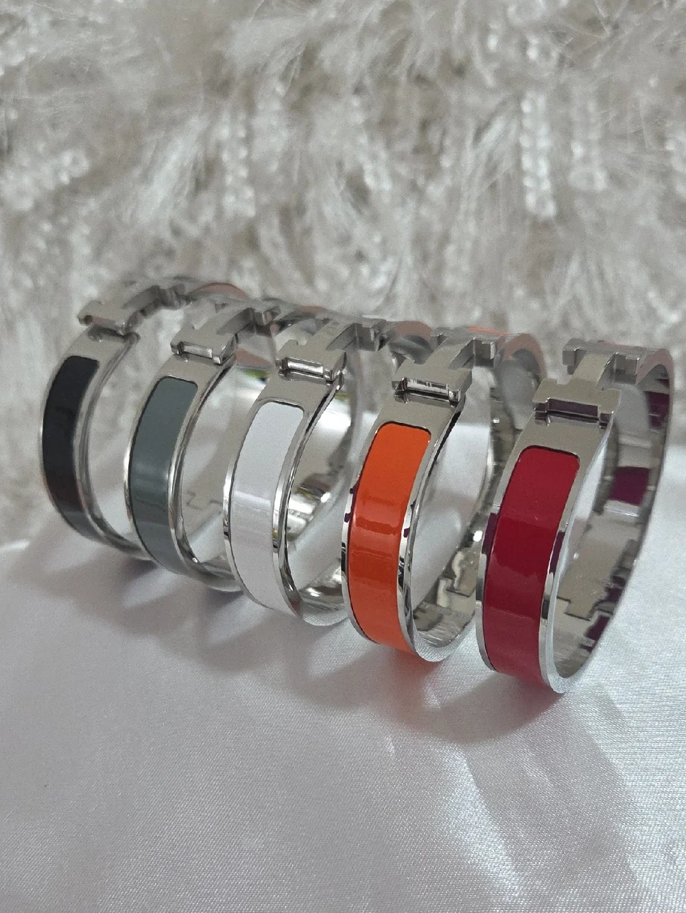 Enamel Hinge Click H Silver Colorful Bangle Bracelets
